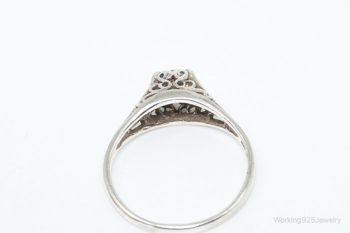 Vintage Designer KABANA CZ Scroll Swirl Sterling Silver Ring - Size 7