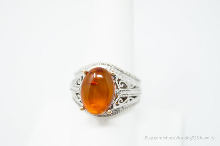 Vintage Designer Karis Amber Sterling Silver Statement Ring - Size 8.75