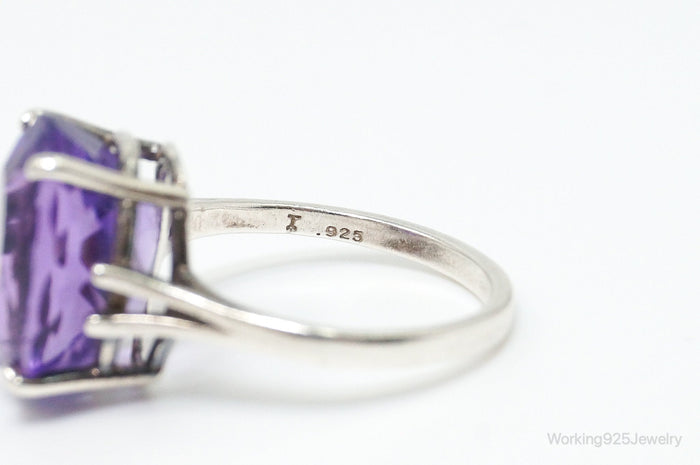 Vintage Designer Large Amethyst Sterling Silver Ring - Size 7.25