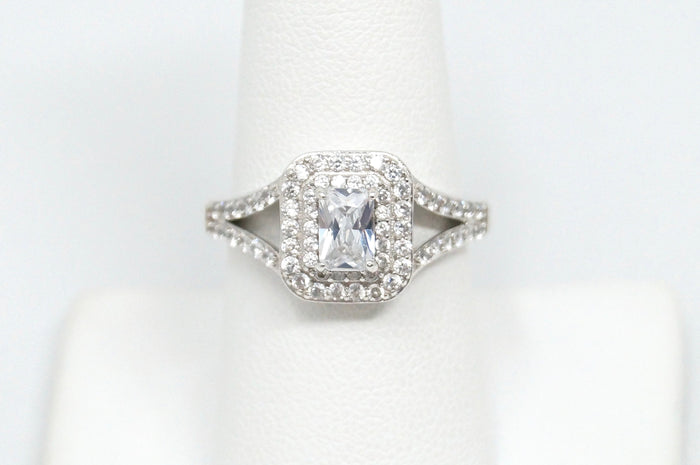 Vintage Designer Large Simulated Diamond Statement Ring Sterling Silver Sz 8