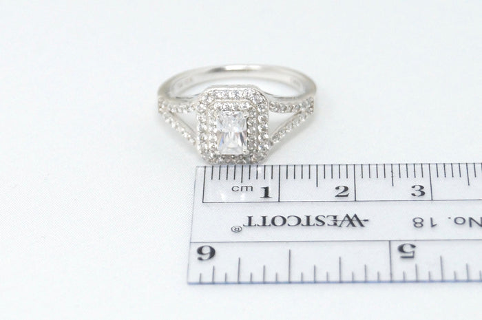 Vintage Designer Large Simulated Diamond Statement Ring Sterling Silver Sz 8
