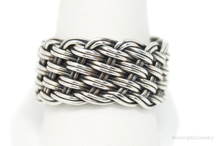 Vintage Designer Modern Weave Braid Sterling Silver Band Ring - Size 12