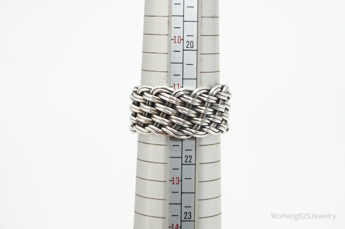 Vintage Designer Modern Weave Braid Sterling Silver Band Ring - Size 12
