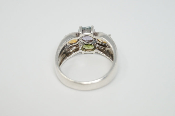 Vintage Designer PD Art Deco Multi Gem Sterling Silver Ring - Size 10