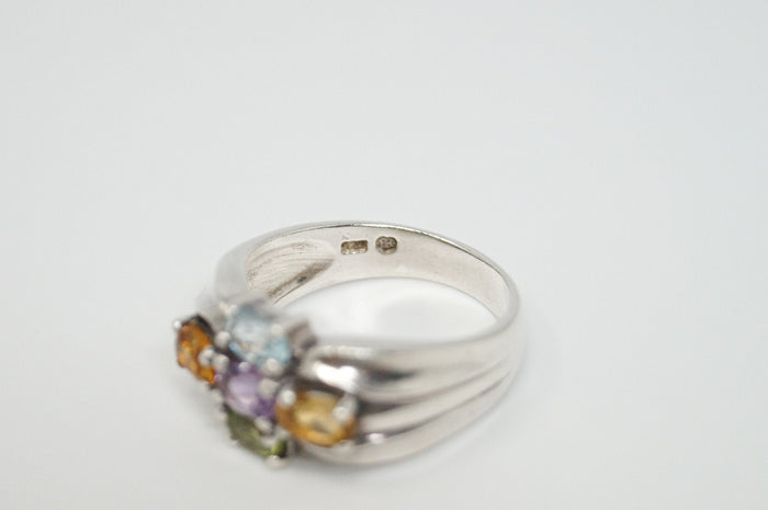 Vintage Designer PD Art Deco Multi Gem Sterling Silver Ring - Size 10