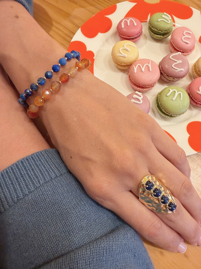 Vintage Style Lapis Stone Chunky Ring Adjustable SR006