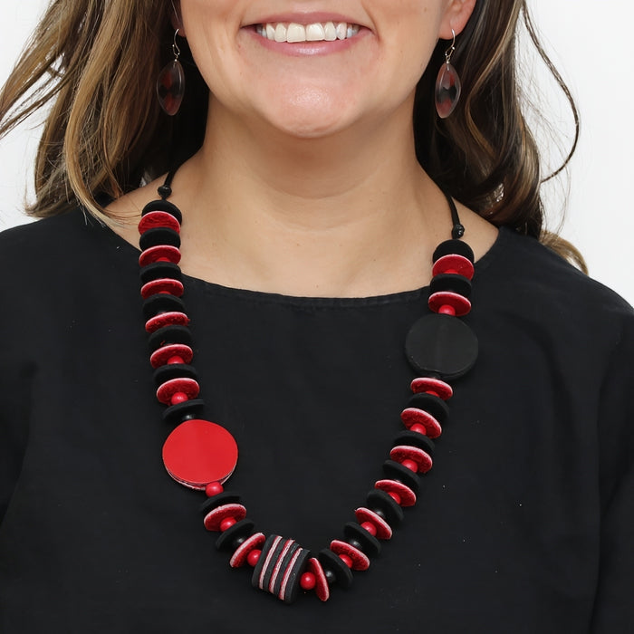 Vivid Red Leather Necklace