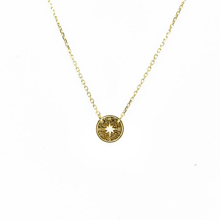 “Gold Wanderlust compass necklace in gold vermeil designed in Broome Western Australia”
