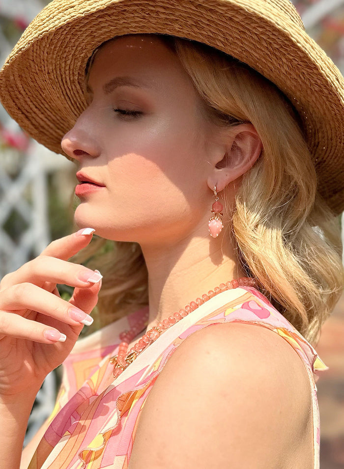 Watermelon Quartz With Strawberry Glass Dangle Earrings JE009 - FARRA