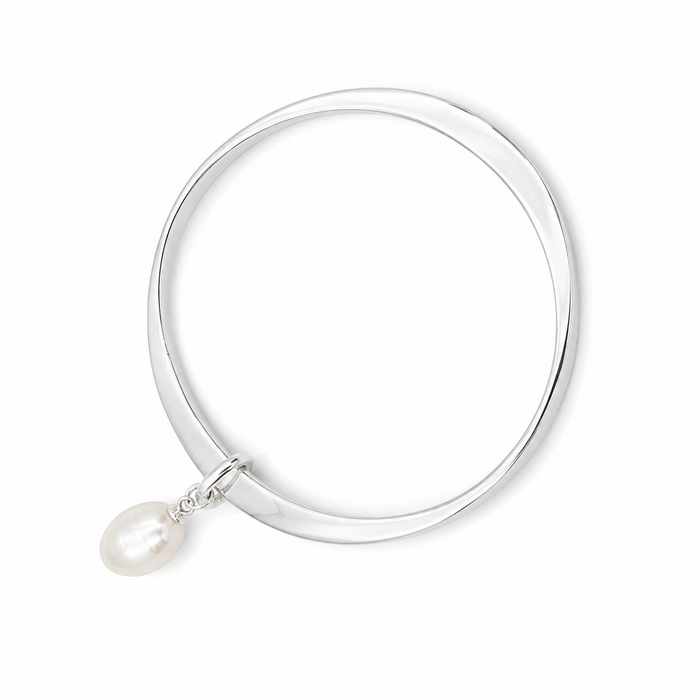 sterling silver bangle with pearl charm
