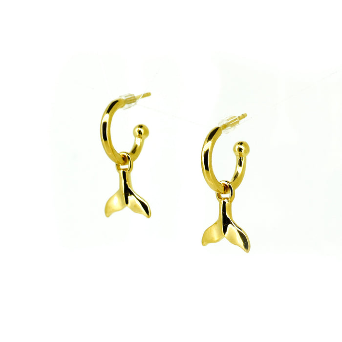 Whale tail huggies gold ocean inspired earrings designed in Broome Western Australia