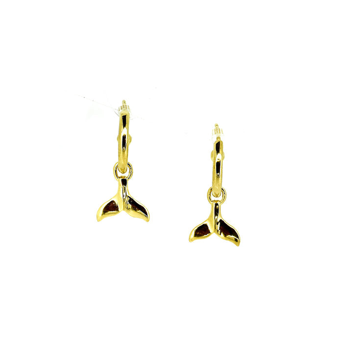 Whale tail huggies gold ocean inspired earrings designed in Broome Western Australia