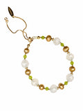 White Agate With Brown Freshwater Pearl Adjustable Bracelet SB017