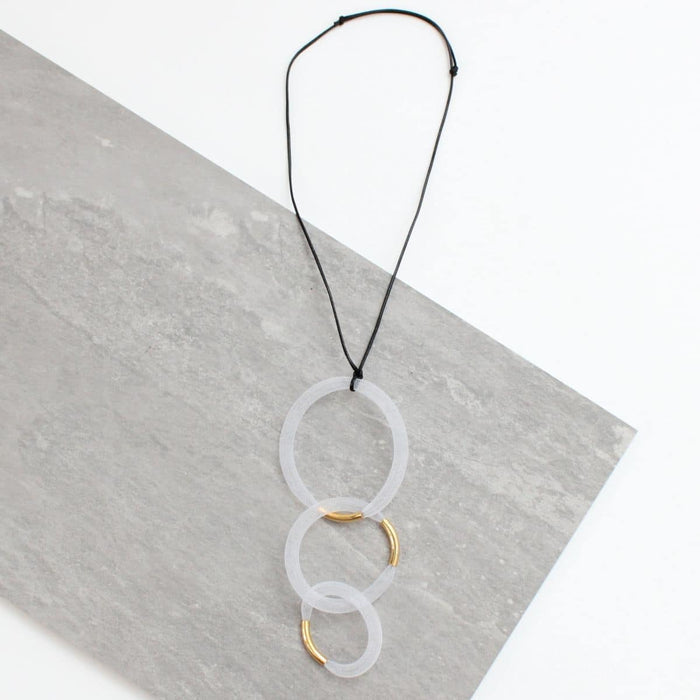 White and Gold Mesh Pendant Necklace - Sylca Designs - Chunky Jewelry