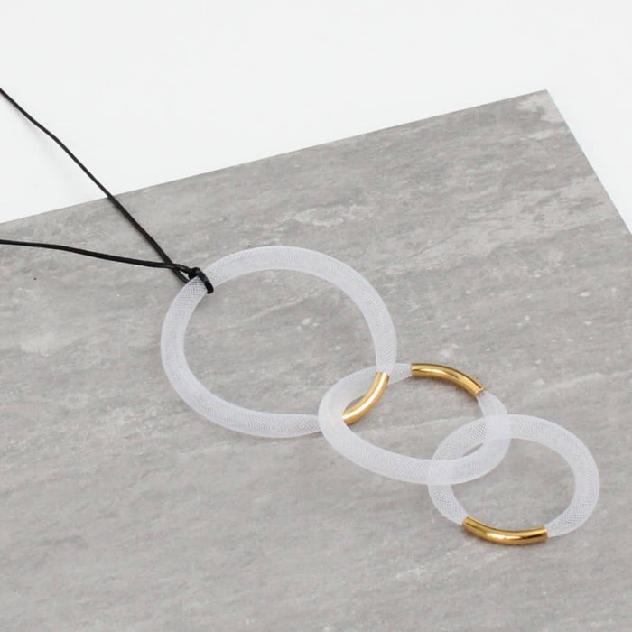 White and Gold Mesh Pendant Necklace - Sylca Designs - Chunky Jewelry