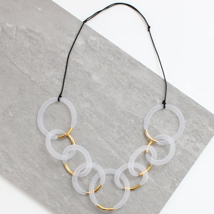 White and Gold Mesh Statement Necklace - Sylca Designs - Chunky Jewelry