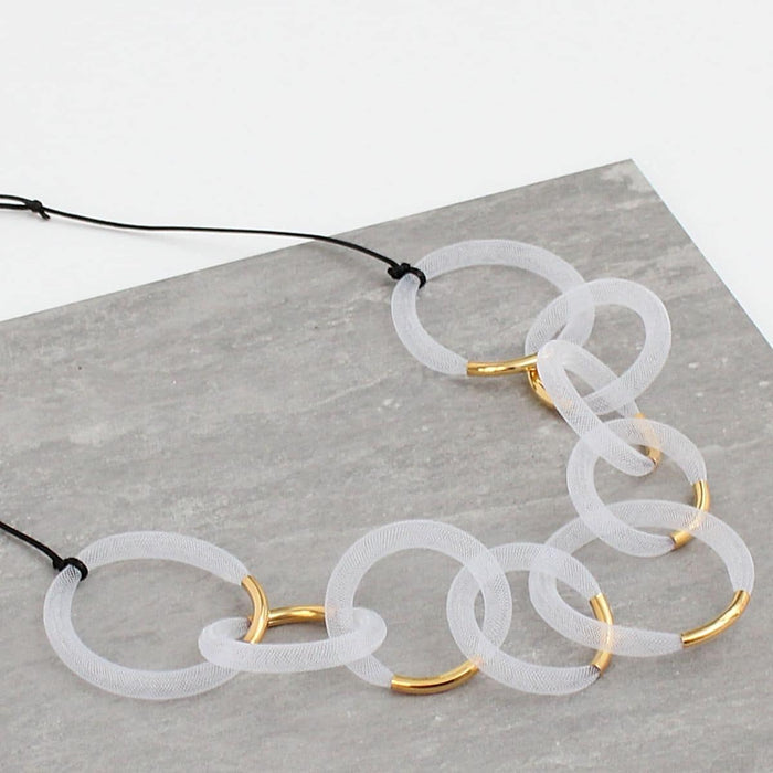 White and Gold Mesh Statement Necklace - Sylca Designs - Chunky Jewelry