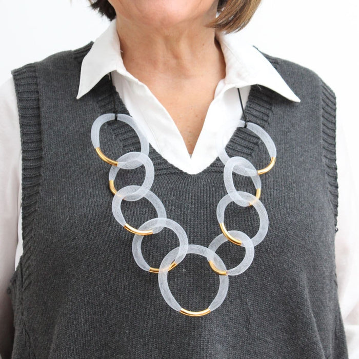 White and Gold Mesh Statement Necklace - Sylca Designs - Chunky Jewelry