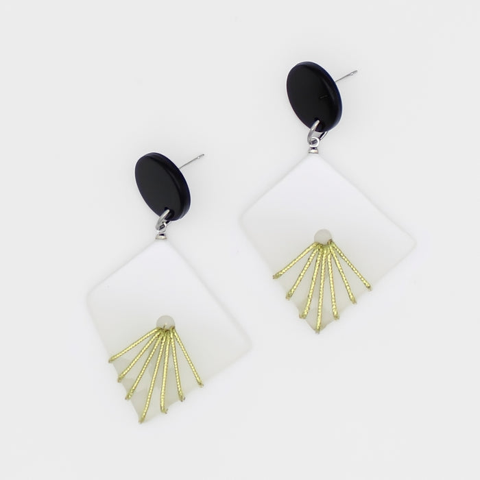 White and Gold Thalia Drop Earrings - Sylca Designs - Chunky Jewelry