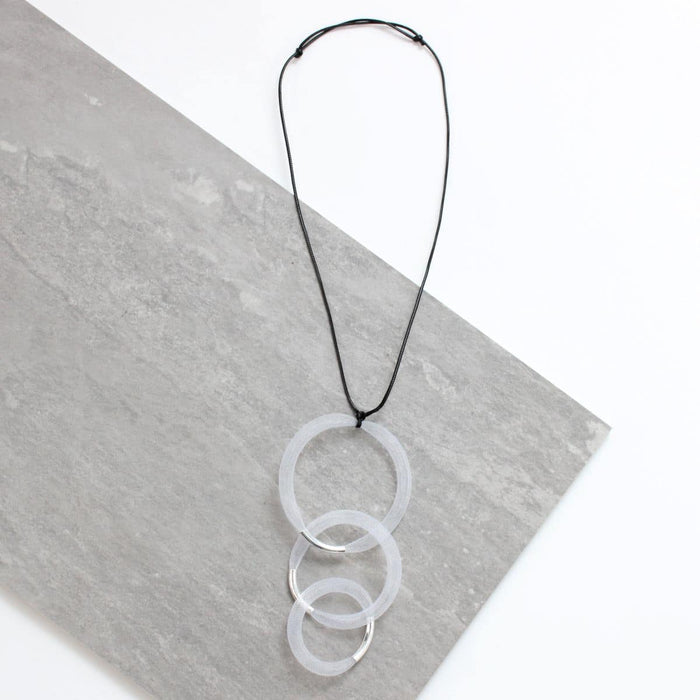 White and Silver Mesh Pendant Necklace - Sylca Designs - Chunky Jewelry