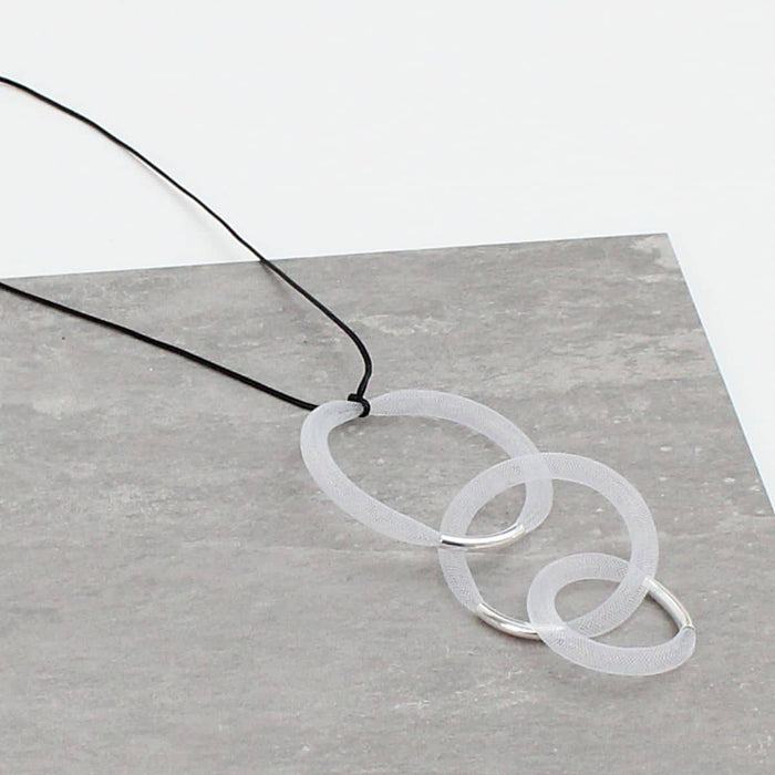 White and Silver Mesh Pendant Necklace - Sylca Designs - Chunky Jewelry