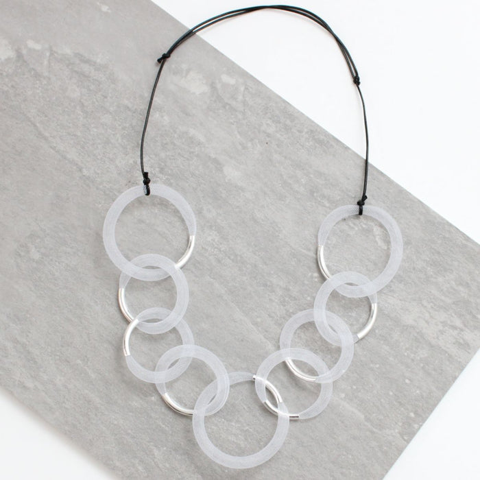 White and Silver Mesh Statement Necklace - Sylca Designs - Chunky Jewelry