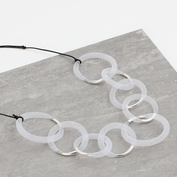 White and Silver Mesh Statement Necklace - Sylca Designs - Chunky Jewelry