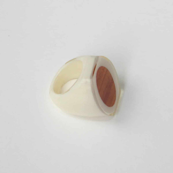 White and Wood Oval Ring by Sylca - Sylca Designs - Chunky Jewelry