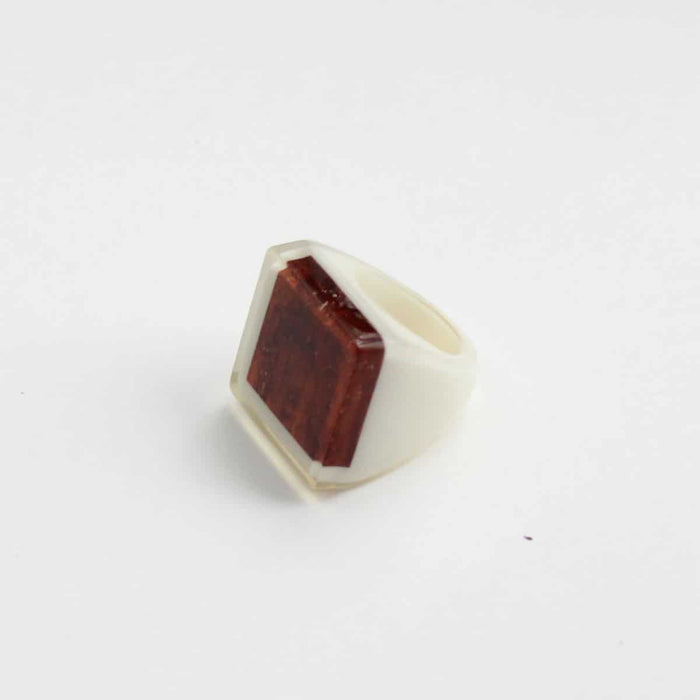 White and Wood Square Ring by Sylca - Sylca Designs - Chunky Jewelry