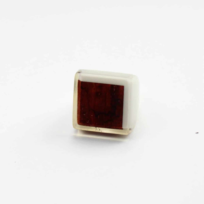 White and Wood Square Ring by Sylca - Sylca Designs - Chunky Jewelry