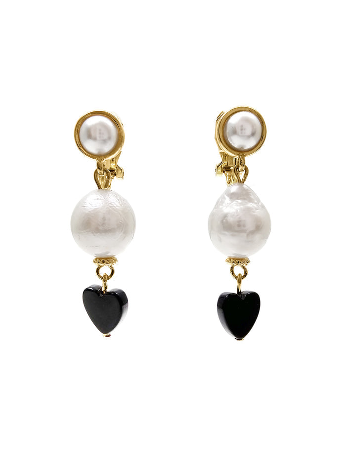 White Freshwater Pearl With Heat Agate Clip-On Earrings RE027