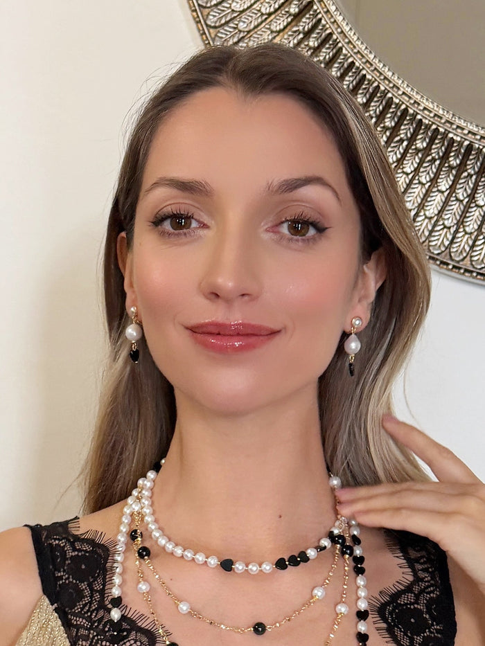 White Freshwater Pearl With Heat Agate Clip-On Earrings RE027