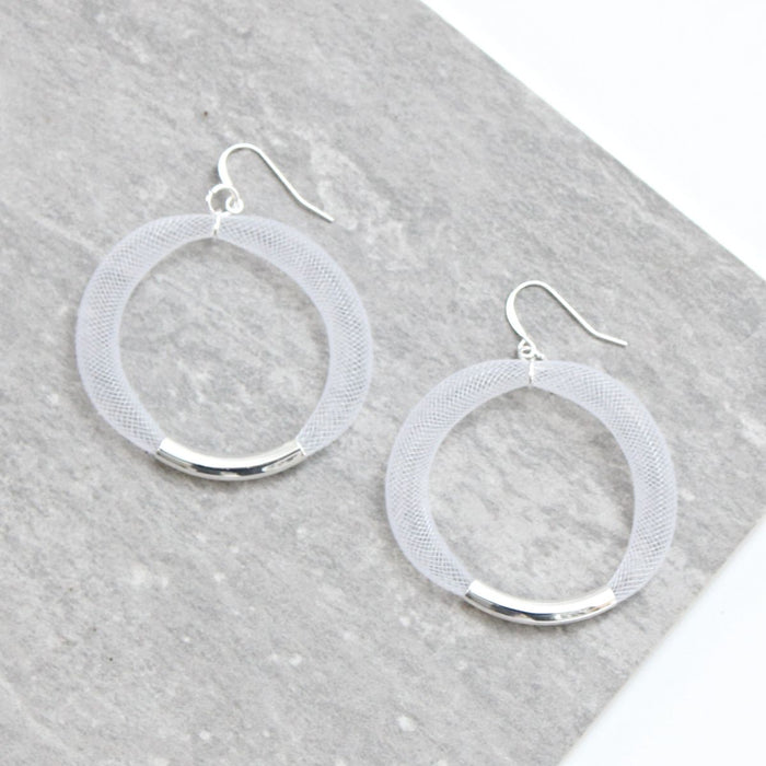 White Mesh Hoop Earring Silver - Sylca Designs - Chunky Jewelry
