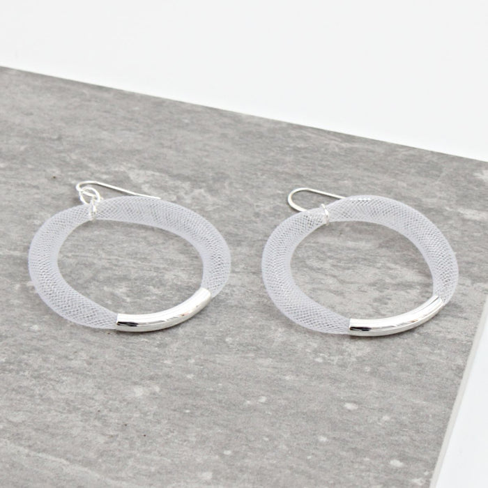 White Mesh Hoop Earring Silver - Sylca Designs - Chunky Jewelry