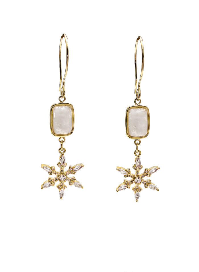 White Moonstone With Snowflake Dangle Earrings NE011