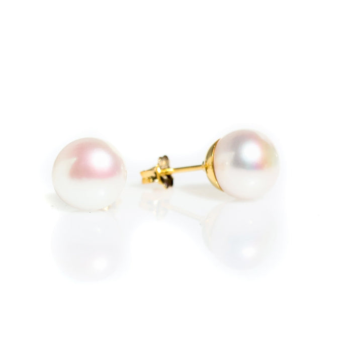 White Pearl Studs 10mm set in gold vermeil
