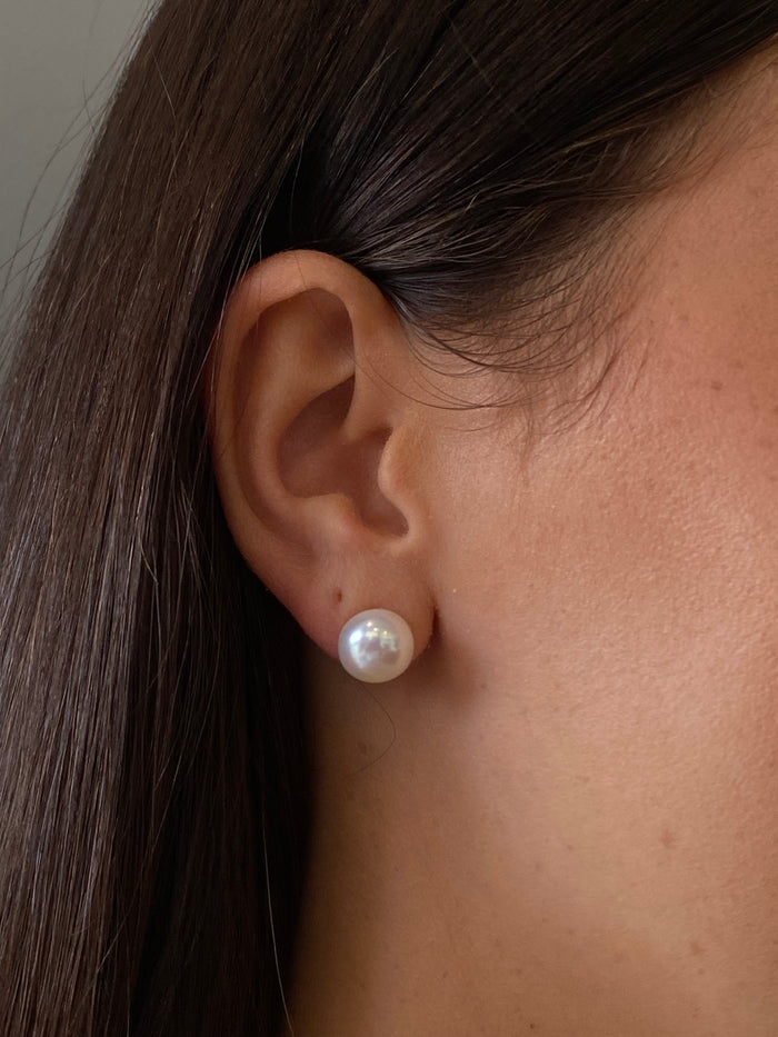 10mm white pearl studs in gold vermeil