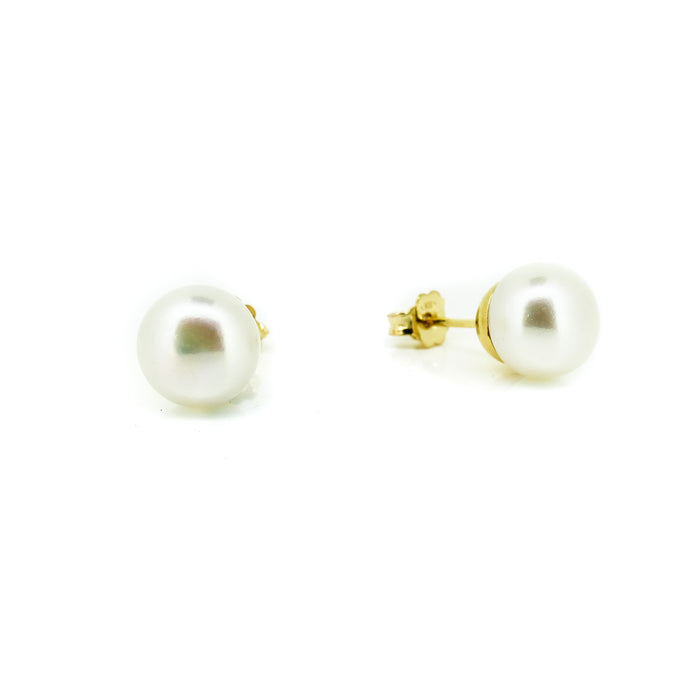 White Pearl Studs 11mm set in Gold Vermeil | Genuine Freshwater Pearls