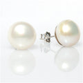 White Pearl Studs 16mm set in Sterling Silver