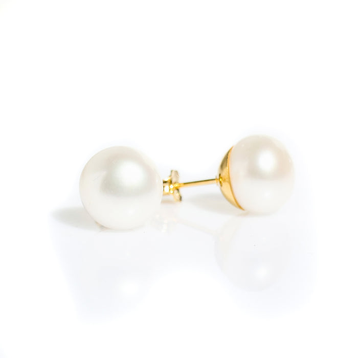 White Pearl Studs 12mm set in gold vermeil