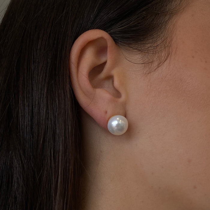 12mm white pearl studs set in gold vermeil
