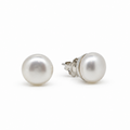 A pair of classic freshwater pearl stud earrings with silver posts, shown on a clean white background.