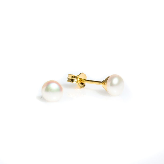 White Pearl Studs 4mm Set in Gold Vermeil | Genuine Freshwater Pearls