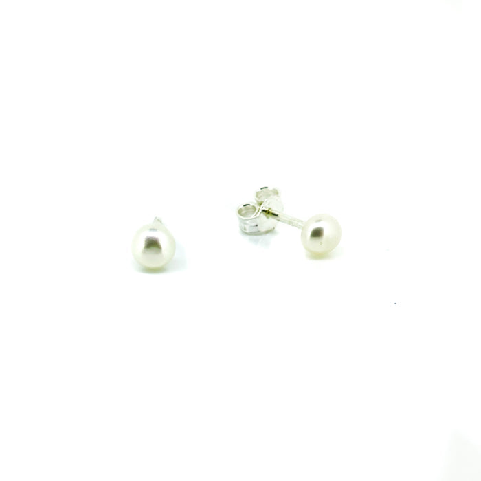 genuine freshwater pearl studs dainty 4mm size set in sterling silver