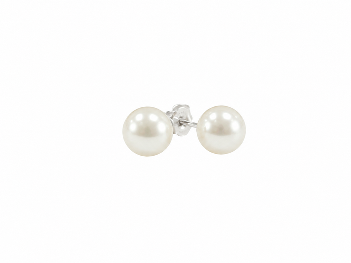 White Pearl Studs 7mm set in Sterling Silver | Genuine Freshwater Pearls
