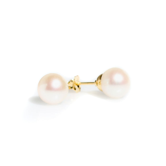 White Pearl Studs 8mm set in Gold Vermeil