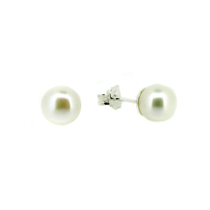 White pearl 8mm studs in sterling silver