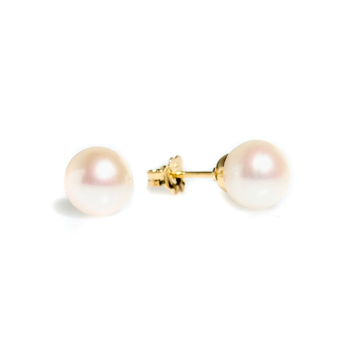 White Pearl Studs 9mm set in Gold Vermeil