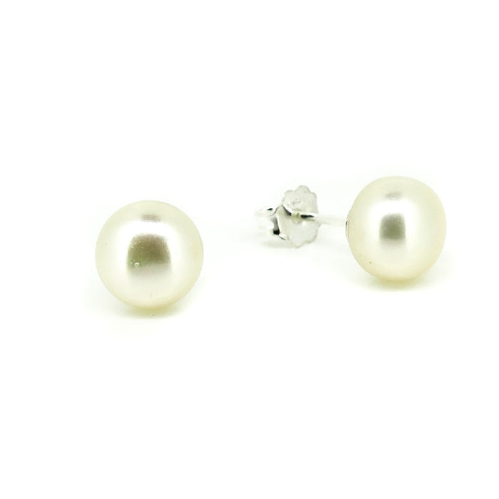 White Pearl Studs 9mm set in Sterling Silver