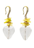 White Quartz Heart and Yellow Bamboo Coral Earrings QE004